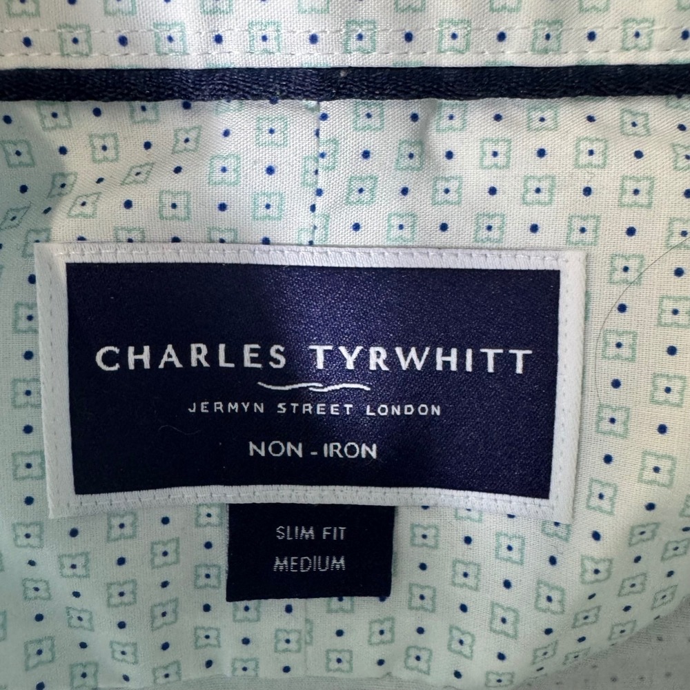 Charles Tyrwhitt Slim Fit Non-Iron Dress Shirt White Blue Geometric Medium
